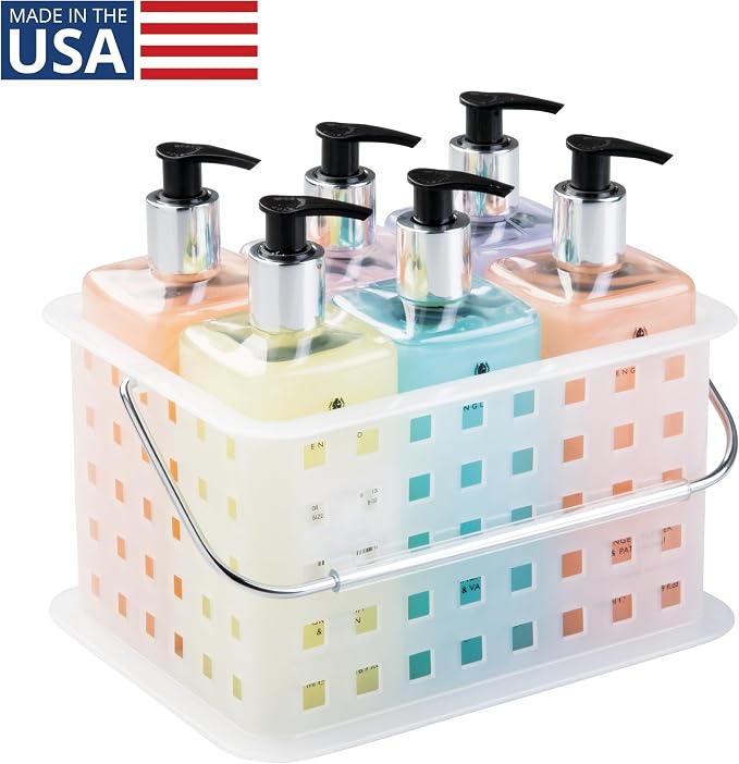 iDesign Small Shower Caddy, Clear Frost | With Handle, Portable, For Dorm or Bathroom