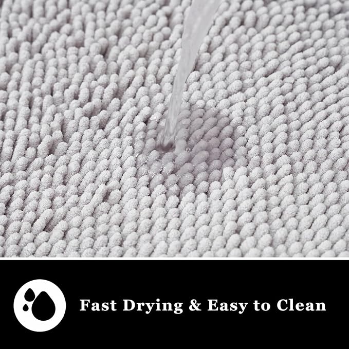 Bathroom Rugs Chenille Bath mat 2 Piece Set, Super Absorbent, Strong PVC Non Slip Backing, Bath mats for Bathroom, Plush Shaggy, Thick, Machine Washable, Bathtub, Toilet.(Light Grey)