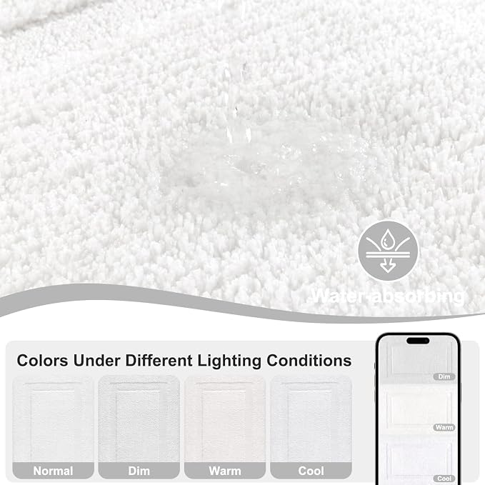SHACOS White Bathroom Rugs Sets 3 Piece, Non Slip Soft Absorbent 16"x24" | Small Microfiber Bath Mat with Toilet Lid Cover, Shaggy Carpet U-Shaped Contour Toilet Rug, Machine Washable
