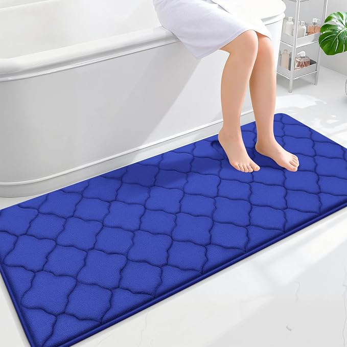 OLANLY Memory Foam Bath Mat Rug 59x24, Ultra Soft Bathroom Rugs, Royal Blue | Thick Absorbent Carpet, Non-Slip Backing, Machine Washable, for Bathroom Floor, Tub, Shower and Home Decor Accessories