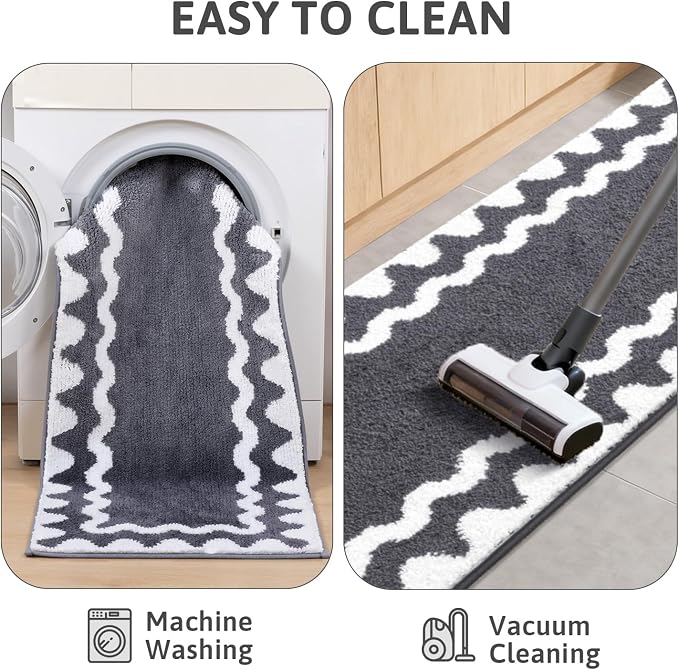 Findosom Bathroom Rugs Sets 5 Piece, Absorbent Soft Non-Slip Bath Rug Set | Washable Microfiber Shaggy Bath Mat Set with Bathroom Runner Rug, U-Shaped Toilet Rugs, Shower Rug&Toilet Lid Cover,Dark Gray