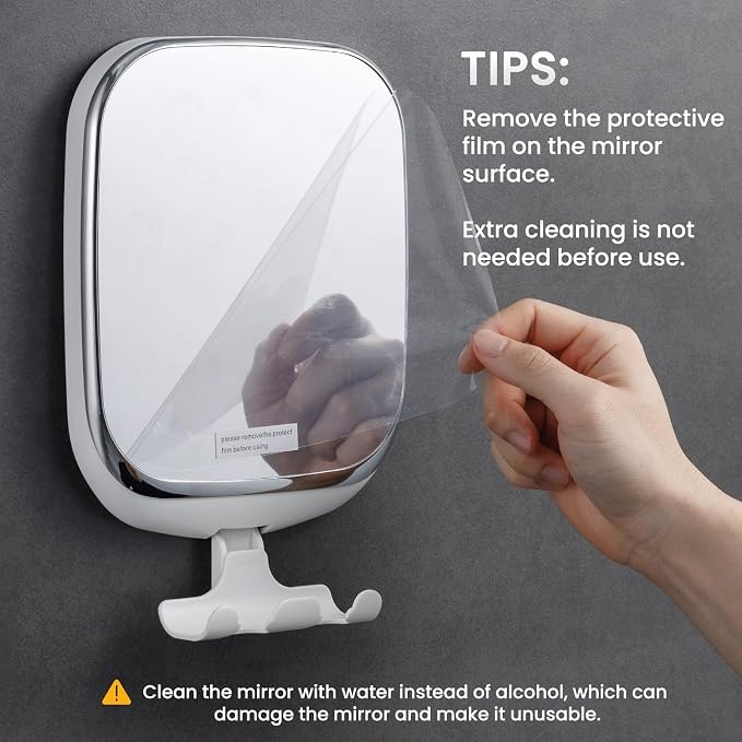 TAILI Shower Mirror Fogless, Shaving Mirror for Shower, Anti-Fog Mirror | Fogless Mirror for Shower with Razor Holder, Fog Free Removable Shower Mirror, Shower Shaving Mirror, White