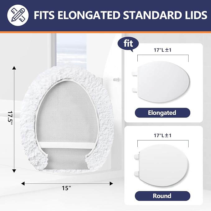 Soft Microfiber Toilet Seat Cover 17.5" x 15" Machine Washable | Solid Toilet Lid Cover Adjustable Rubber Backing Fits Most 16 -17.5" L x 14-16" W Round Oblong and Elongated Toilet Seat
