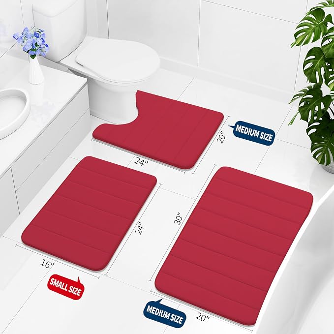 Buganda Memory Foam Bath Mat 47 x 20, Ultra Soft Absorbent Bathroom Rugs | Red, Machine Washable Quick Dry Bath Mats for Bathroom Floor, Shower and Tub, Home Decor Accessories