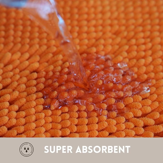 Bathroom Rugs Chenille, Extra Thick and Absorbent, Non-Slip, Machine Washable, Dry Quckily, Soft Cozy Plush, Used Under Shower Bathtub and Sink, Bath mat Sets Orange