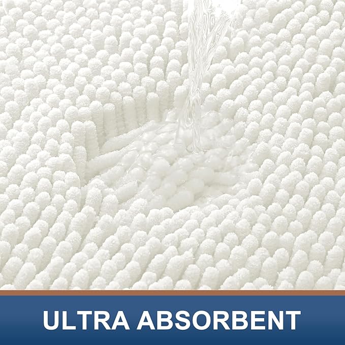 Smiry Chenille Bathroom Rugs Sets 2 Piece (34x21+30x20, Ivory) | Soft Absorbent Machine Washable Non Slip Shaggy Bath Rug Set for Tub, Shower, and Floor, Home Decor