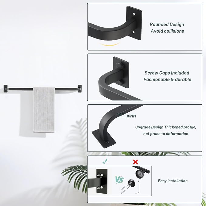 Mooche Bathroom Towel Bar, 24 inch Towel Racks for Bathroom Wall Mounted, SUS304 Stainless Steel Heavy Duty Towel Holder Bathroom Accessories Modern Home Decor, Matte Black Finished
