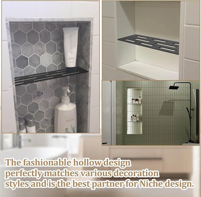 Rectangular Shelf for 12 Inch Tile Prefabricated Niches, Shower Niche Shelf with Powder Coated 316 Stainless Steel Finish, Fits 1/8 inch Grout Lines Shower Niche Insert