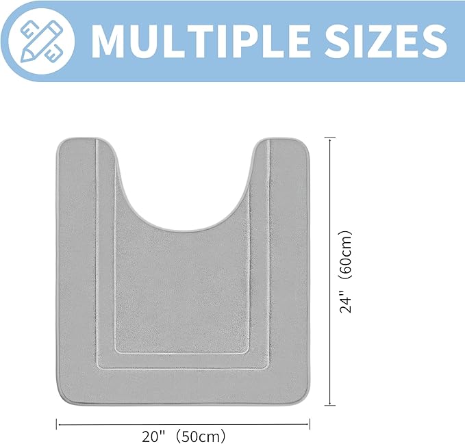 Cupic Cupid Memory Foam Bath Mat 24"×20", U-Shaped Bathroom Rugs, Gray | Soft Touch, Cushioned Comfort, Non Slip Bathroom Mat, Super Absorbent & Quick Dry, Machine Washable for Shower, Tub & Vanity