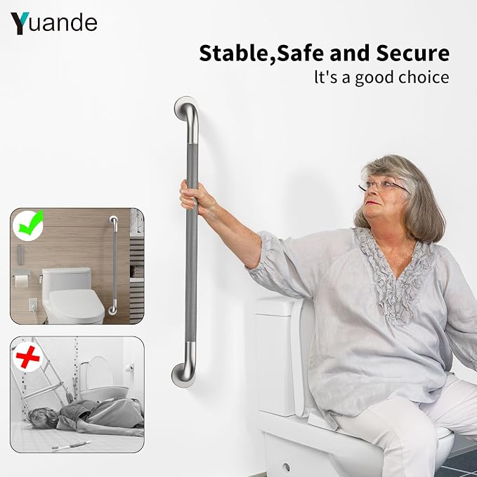 32 Inch Brushed Nickel Grab Bars for Shower with Anti-Slip Knurled Grip,YuanDe Stainless Steel Bathroom Grab Bars, Shower Handrail Support, Handicap Elderly Balance Assist Handles