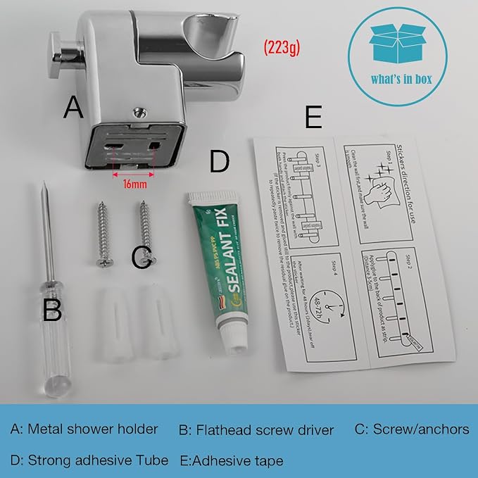Wall Mount Handheld Shower Head Holder - All Metal -360 Variable Adjustable - Adhesive Or Screw Installation - Universal Shower Hose Holder - (Polished Chrome)