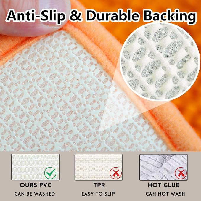 Bathroom Rugs Chenille, Extra Thick and Absorbent, Non-Slip, Machine Washable, Dry Quckily, Soft Cozy Plush, Used Under Shower Bathtub and Sink, Bath mat Sets Orange