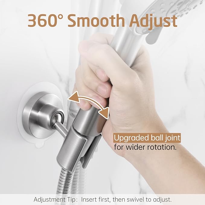 KES All Metal Shower Head Holder Adhesive, Dual-Size Opening Handheld Shower Head Holder Wall Mount for Standard & Oversized Shower Hose, Adjustable Shower Wand Holder, Brushed Steel, C208DF-BS