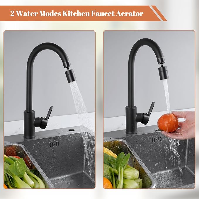 Hibbent Faucet Aerator, 360 Degree Kitchen Sink Faucet Aerator, Dual-function Swivel Big Angle Kitchen Faucet Attachment, Faucet Replacement Part, Oil-Rubbed Bronze