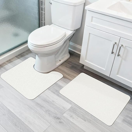 Bosap Bath Mat Set 2 Pieces,Ultra Thin Bathroom Rugs,Rubber Toilet Rugs | Non Slip,Quick Dry,Machine Washable,Low Pile,Absorbent,Shower,Sink,Bathroom Decor.(Cream,17"x27" Plus 20"x24"U Shaped)