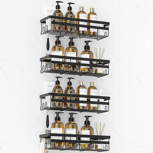 WOWBOX 4 Pack Adhesive Shower Caddies, No Drill Bathroom Shelves, X-Large | Stainless Steel Shower Shelf, Hanging Shower Organizers for Bathroom Storage, Home Decor, Bathroom Accessories