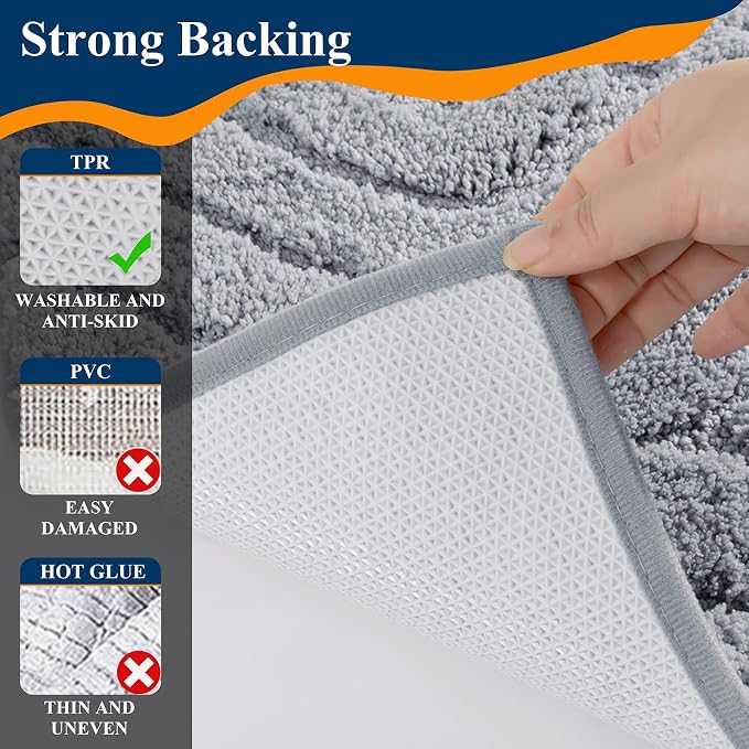 Ileading Bathroom Rugs Sets 5 Piece, Non Slip Washable Bath Mat Set | Absorbent Plush Microfiber Bathroom Mat Set with Toilet Cover, Bath Runner and U-Shaped Contour Rug for Tub, Shower, Grey