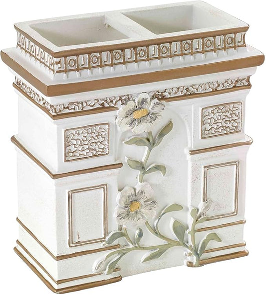 Avanti Linens - Toothbrush Holder, 100% Hand-Painted Resin Bathroom Accessories, Elegant Home Decor (Paris Botanique)