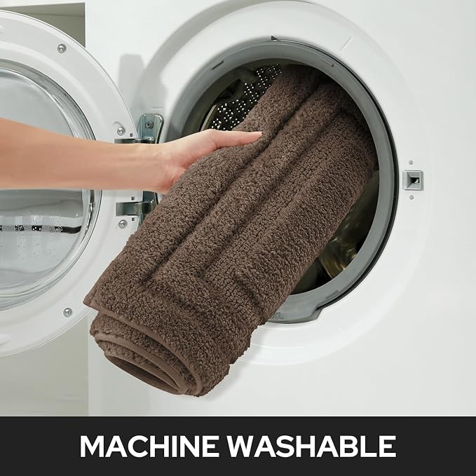 HOMEIDEAS Bathroom Rugs Sets 2 Piece, Super Soft and Absorbent Non Slip Microfiber Machine Washable Bath Mat Set (20" x 32" + 16" x 24", Brown) | Ultra Absorbent, Microfiber Machine Washable Bath Rug Set, for Bathroom, Tub, Shower 20" x 32" + 16" x 24"