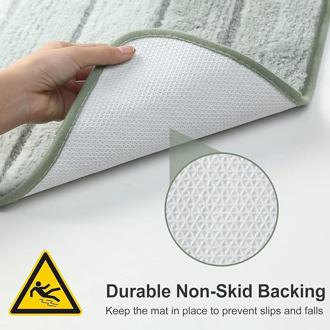 Kmson 2 Piece Ombre Bath Mat Set for Bathroom, Non Slip Ultra Soft and Thick Water Absorbent Bath Carpet, Machine Washable & Quick Dry Bathroom Rug, for Bedroom Door Living Room Green