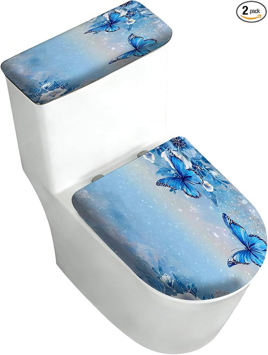 2 pack Toilet Lid Cover & Tank Lid Cover,Fits Standard & Elongated Toilet | Soft Stretchable Fabric,Machine Washable,Decorative Bathroom Protective Covers
