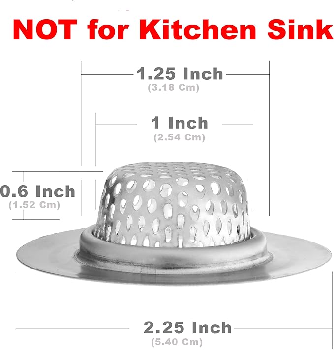2 Pack - 2.25" Top / 1" Basket- Sink Strainer Bathroom, Utility, Slop, Laundry, RV and Lavatory Sink Drain Strainer Hair Catcher. Stainless Steel - Hilltop Products