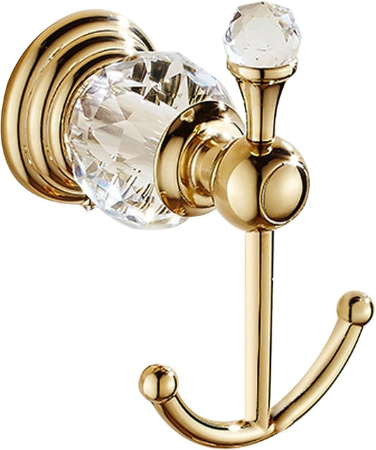Crystal Gold Towel Hook, Gold Bathroom Robe Hook, Coat Rack Hanger Heavy Sturdy Double Towel Hooks Bath Farmhouse Clothes Hook Wall Mounted Modern for Bathroom Kitchen Washroom