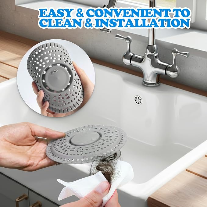 Shower Drain Hair Catcher Silicone Flat Floor Strainer Protector | 2 Pack Gray Weighted Flat Shower Drain Protectors, Traps Hair Before Clogs, Easy to Clean in Seconds, Fits Flat Floor Drains
