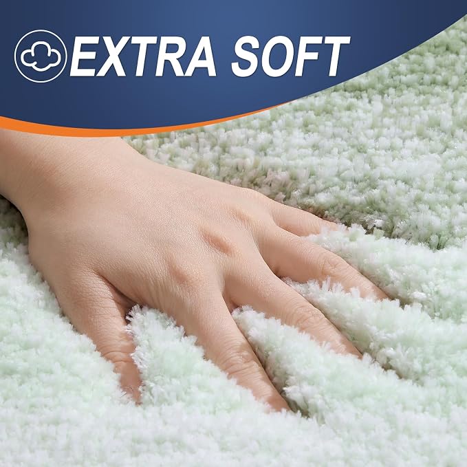 OLANLY Micorfiber Bathroom Rug Set 2 Piece, 24"x16"+U-Shaped 24"x20" | Sage Green, Soft Absorbent Bath Mats and Contour Toilet Rug, Non-Slip, Machine Wash Dry, Plush Shaggy Bath Mats for Bathroom