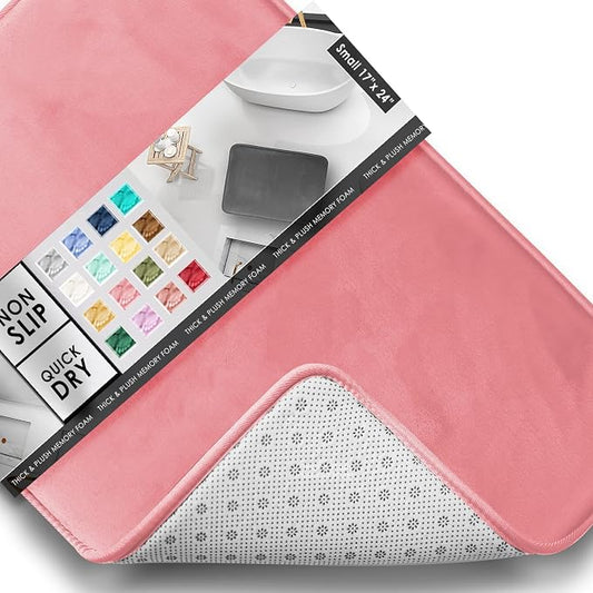 Clara Clark Bathroom Rugs, Velvet Memory Foam Bath Mat, Non-Slip, Machine Washable Bath Rugs - Dries Quickly, Ultra Soft Plush Bath Mats for Bathroom, 17 x 24, Coral Pink