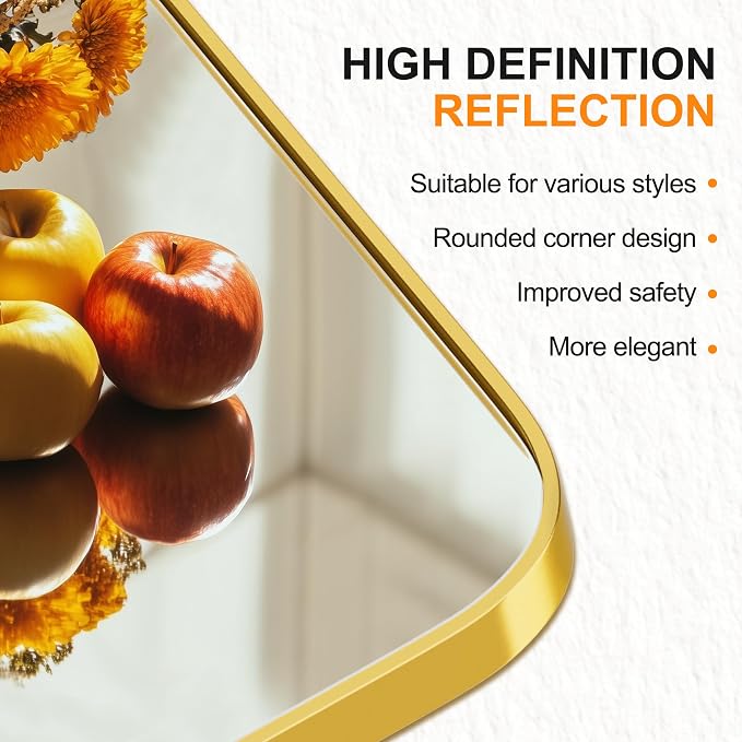 Delma Bathroom Vanity Mirror, Gold Framed Mirror for Over Sink, 30x20 | HD glass, distortion-free for makeup and grooming, Sturdy frame, all mounting hardware, hangs horizontal or vertical