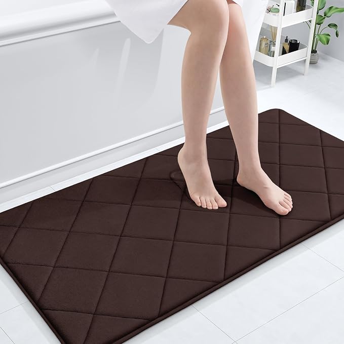 OLANLY Memory Foam Bath Mat 47x24, Ultra Soft and Absorbent Bathroom Rugs | Brown, Quick Dry, Machine Washable Shower Bath Rugs, Comfortable Bath Carpet for Bathroom Floor, Tub and Shower