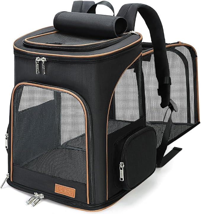 Lekereise Pet Carrier Backpack Expandable Cat Backpack Carrier for Small Dogs Large Cats Puppies, Dog Backpack Carrier for Hiking Travel Outdoor Hold Pets Up to 20 25 Lbs, Black