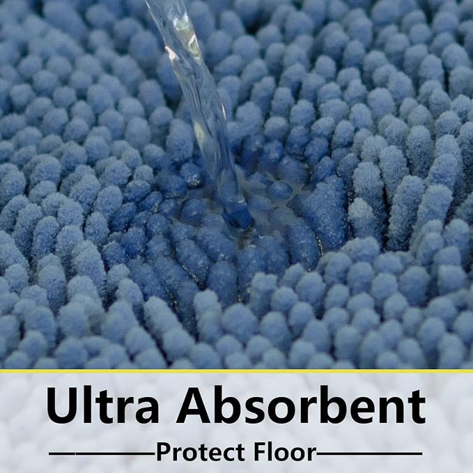 Bathroom Rugs Chenille 3-Piece Extra Soft and Absorbent Shag Bathroom Rugs, Machine Wash Mat, Strong PVC Non-Slip Underside, Plush Carpet Mats (Deep Blue)