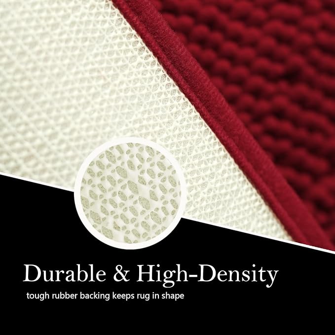 Bathroom Rugs Chenille Bath mat 2 Piece Set, Super Absorbent, PVC Non Slip Backing, Bath mats for Bathroom, Plush Shaggy, Thick, Machine Washable, Bathtub, Shower, Toilet.(Burgundy)