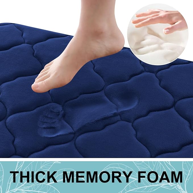 OLANLY Memory Foam Bath Mat Rug 36x24, Ultra Soft Bathroom Rugs, Navy | Thick Absorbent Carpet, Non-Slip Backing, Machine Washable, for Bathroom Floor, Tub, Shower and Home Decor Accessories
