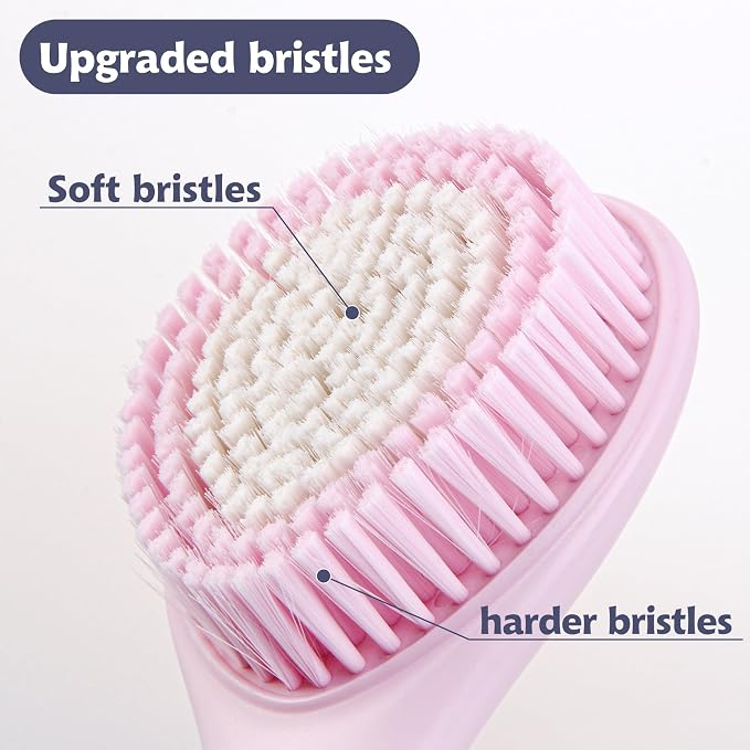 BEDELITE Back Scrubber for Shower, Long Handle 16.4 Inches, Pink, 1 Pack | Soft Back Brush for Shower, Exfoliating Scrubber, Non-Slip Curved Long Handle Bath Brush, Wet or Dry Use for Back Cleaning