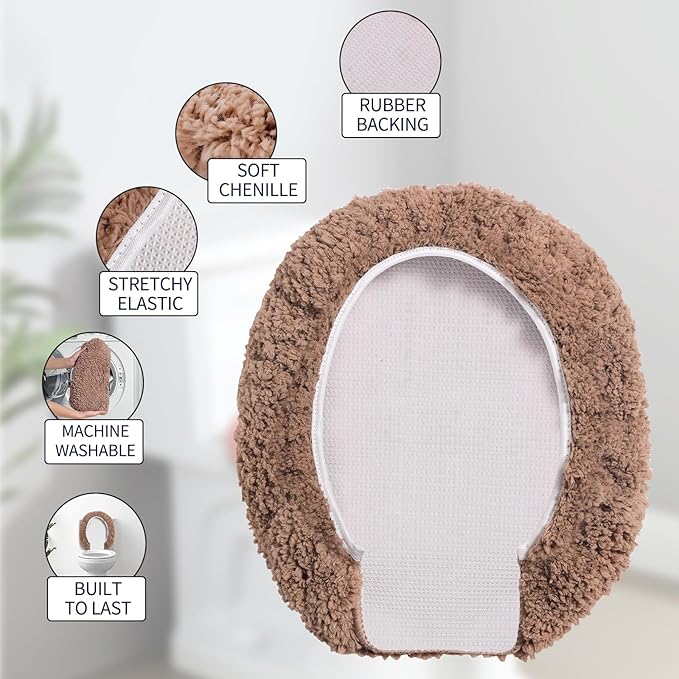 Soft Microfiber Toilet Lid Cover 17.5" x 15" Machine Washable | Solid Toilet Lid Cover Adjustable Rubber Backing Fits Only 18-19.5"L x 14-16"W Elongated Toilet Seat
