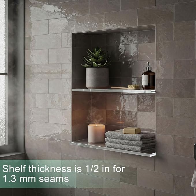 AceOrbit 4 Pcs 3-1/8 x 12-3/4 x 3/8 Inch Glass Shower Shelf for Shower Niche Break-Resistant Easy Install Ultra-Clear Glass Support Plate for DIY Storage Decor