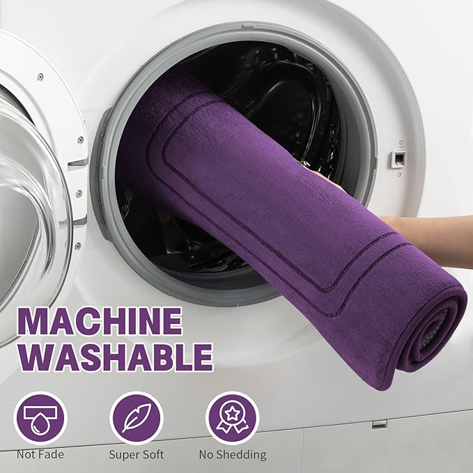 YIHOUSE Memory Foam Bath Mat Set, Bathroom Rugs Sets 3 Pieces, Non Slip Bath Mats for Bathroom, Super Soft and Water Absorbent Bath Rug Set, Machine Washable U Shape Toilet Rug,Purple