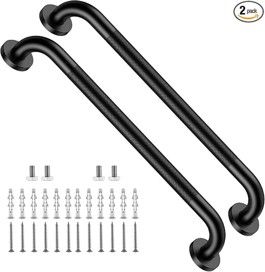 2 Pack 24 Inch Shower Grab Bar, ZUEXT Matte Black Stainless Steel Bathroom Safety Handle w/Knurled Grip, Heavy Duty Wall Mounted Bathtub Toilet Support Rail for Seniors Disabled (1.25" Diameter)