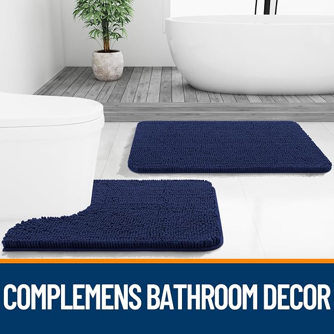 OLANLY Bathroom Runner Rugs 44x24, Soft Absorbent Chenille Bath Rugs, Rubber Backing Quick Dry, Machine Washable Long Bath Mats for Bathroom, Tub and Shower, Home Decor Accessories, Twilight Sapphire | Twilight Sapphire, Quick-Drying Rubber Backing, Ma...
