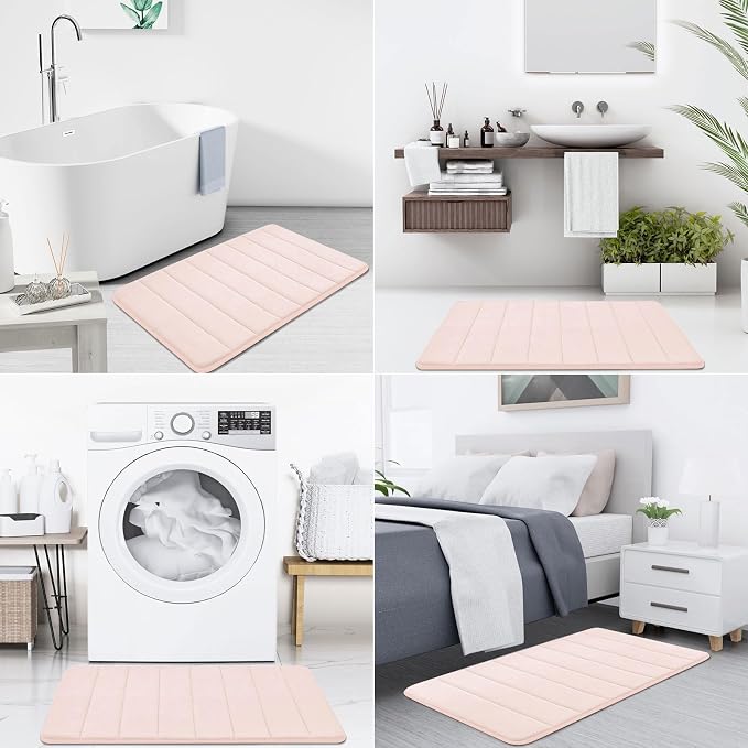 Buganda Memory Foam Bath Mat 70 x 24, Ultra Soft Absorbent Bathroom Rugs | Pink, Machine Washable Quick Dry Bath Mats for Bathroom Floor, Shower and Tub, Home Decor Accessories