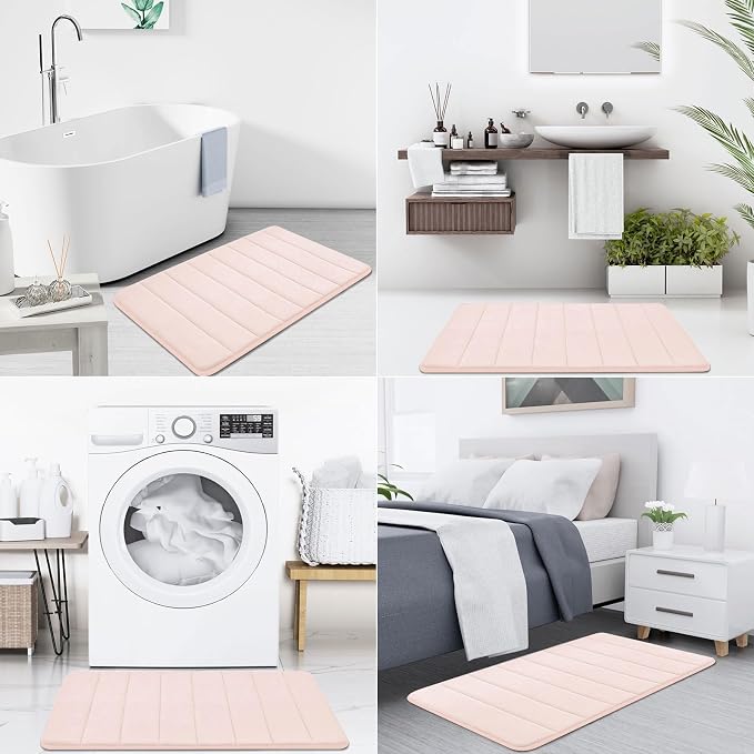 Buganda Memory Foam Bath Mat 47 x 17, Ultra Soft Absorbent Bathroom Rugs | Pink, Machine Washable Quick Dry Bath Mats for Bathroom Floor, Shower and Tub, Home Decor Accessories