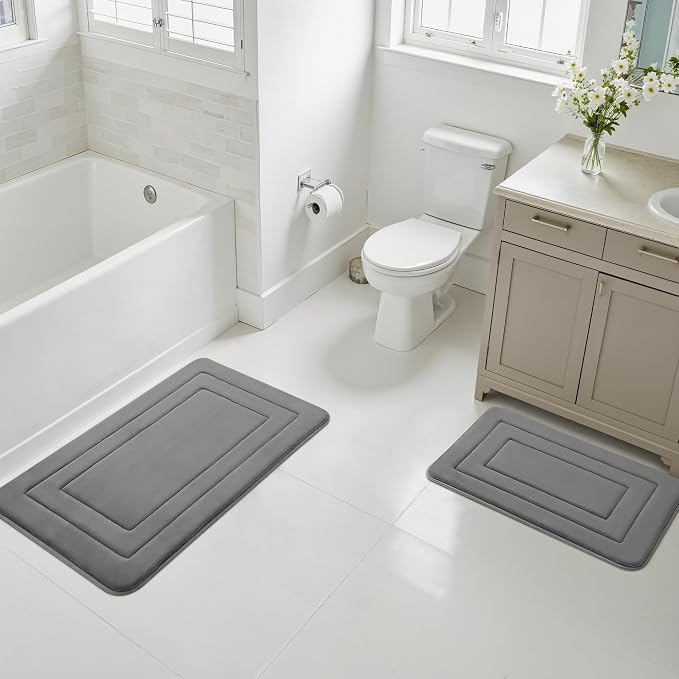Cupic Cupid Memory Foam Bath Mat 24"×36", Non Slip Bathroom Rugs, Deep Gray | Soft Touch, Cushioned Comfort, Non Slip Bathroom Mat, Super Absorbent & Quick Dry, Machine Washable for Shower, Tub & Vanity