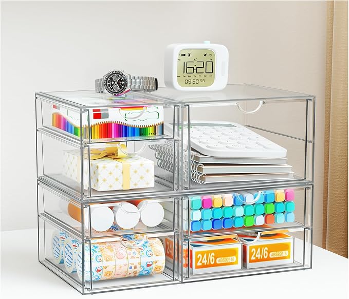 YFXCVSL Clear Stackable Storage Drawers, Acrylic Makeup Organizer with 7 Drawers, Bathroom Organizers and Storage, Plastic Bins for For Vanity, Undersink, Kitchen Cabinets, Pantry