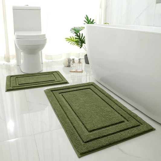 HOMEIDEAS Bathroom Rugs Sets 2 Piece, Soft Non Slip Bath Mat Sage Green | Ultra Absorbent, Microfiber Machine Washable Bath Rug Set, for Bathroom, Tub, Shower 20" x 32" + 16" x 24"
