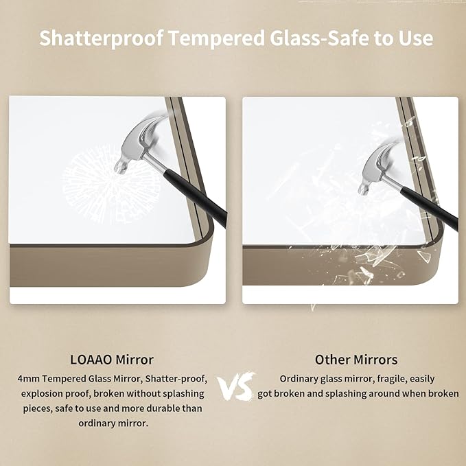LOAAO 55”X30” Bronze Bathroom Mirrors for Vanity, Rounded Rectangle Brushed Bronze Metal Frame Mirror, Anti-Rust, Tempered Glass, Hangs Horizontally or Vertically | Rounded Rectangle, Brushed Bronze Metal Frame, Anti-Rust, Tempered Glass, Hangs Horizon...