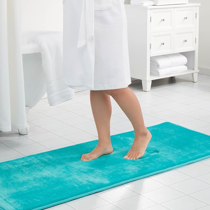 Memory Foam Bath Mat Non Slip Absorbent Super Cozy Velvet Bathroom Rug Carpet (72 inches X 24 inches, Teal)