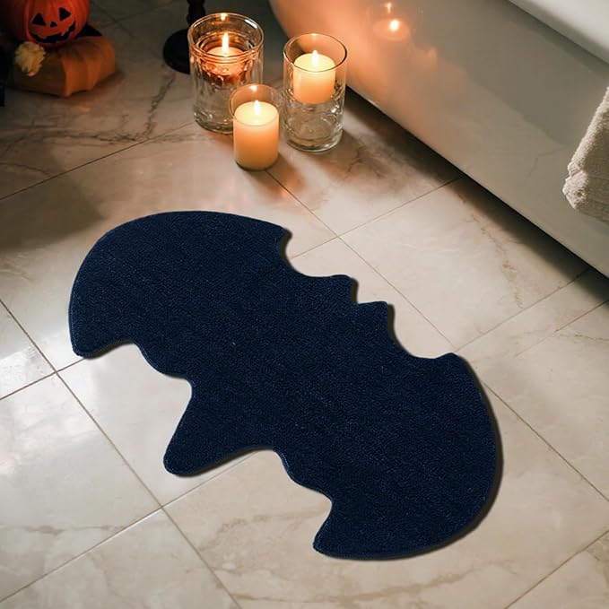 TYUU Bat Bath Mat, Super Absorbant Gothic Bathroom Rugs Non Slip Washable Bat Shaped Floor Mat Holiday Decor, 24''x36'', Black